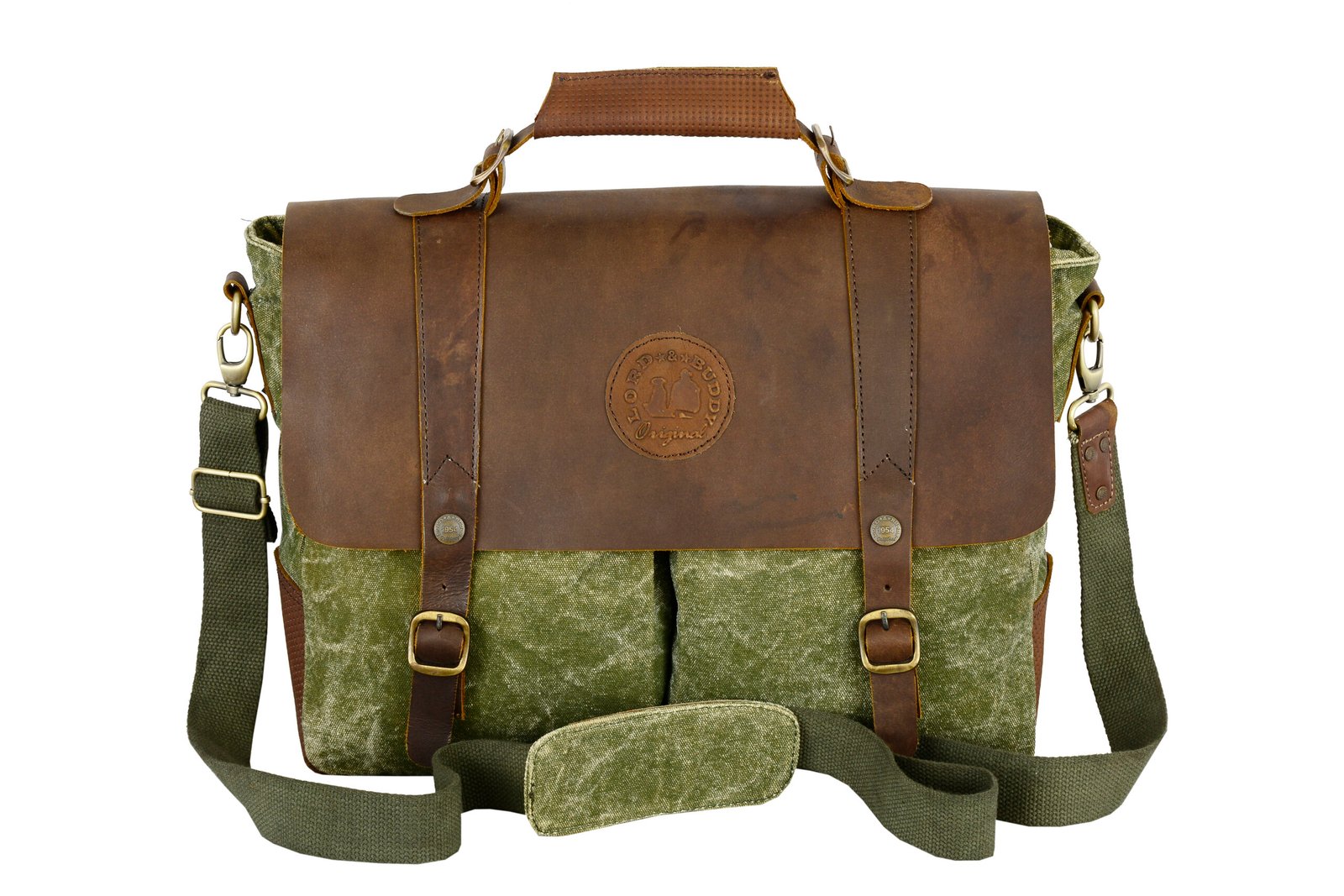 _DSC5054 Premium Handcrafted Canvas & Leather Forest Green Messenger Bag with Solid Brass Hardware - 501 - Image 1